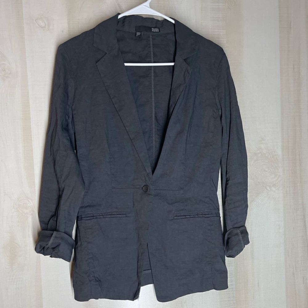 Eileen Fisher linen blend‎ blazer dark grey, size 6